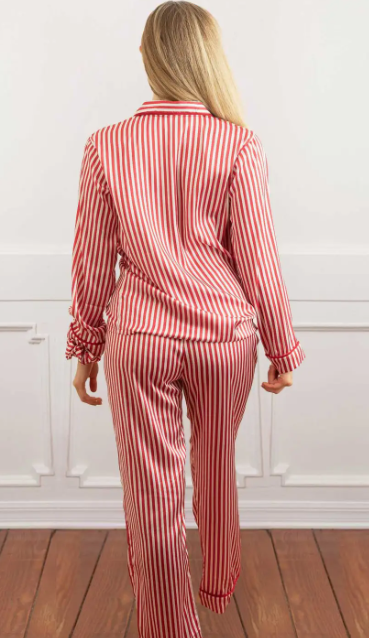 Satin Pant Set - Red Stripe