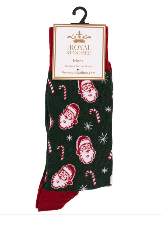 Men's Candy Cane Christmas Socks Dark Green