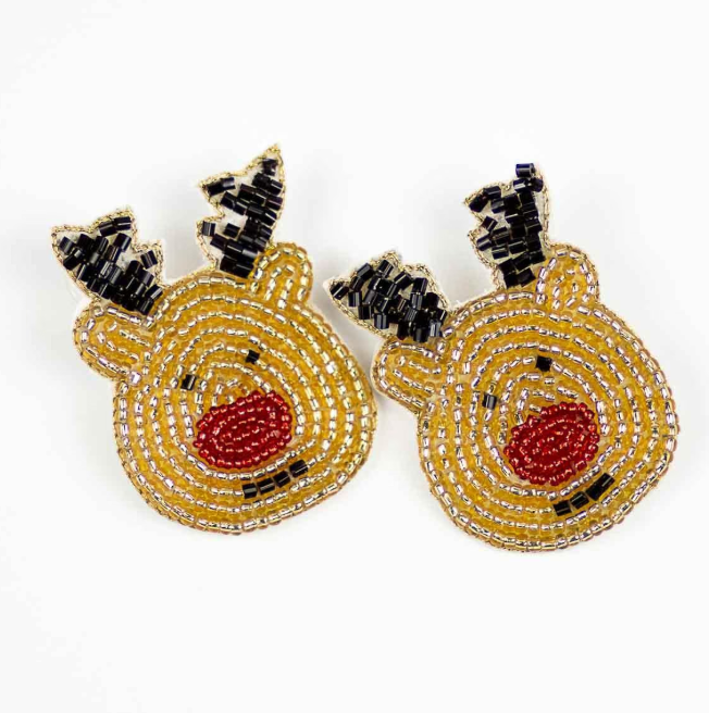 Rudolph Beaded Earrings Brown/Red