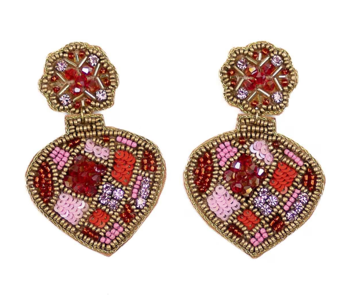 Christmas Ornament Beaded Earrings Red/Pink