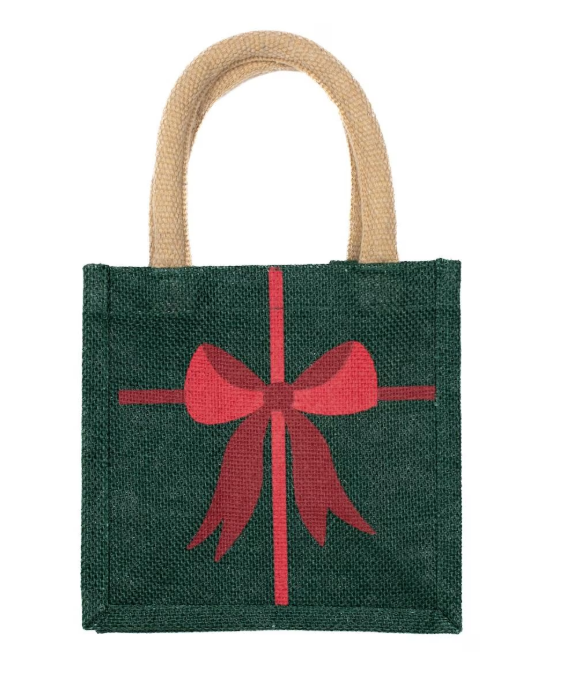 Christmas Bow Petite Gift Tote Dark Green/Red