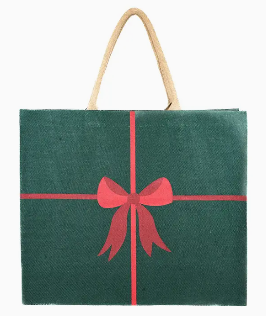 Christmas Bow Carryall Tote Dark Green/Red
