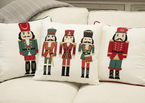 Nutcracker Pillow White/Green/Red