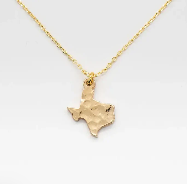24K Gold Hammered Texas Pendant Necklace