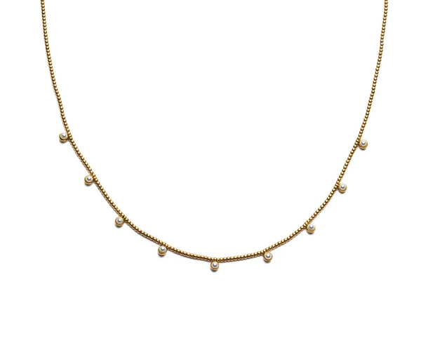 Waterproof Gold Beaded Pearls Necklace