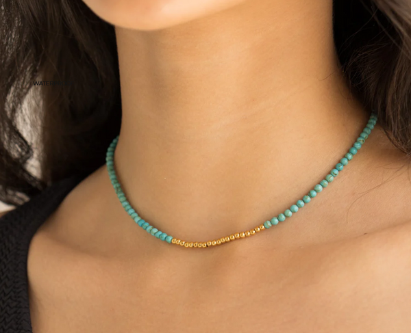 Waterproof Turquoise Beaded Necklace
