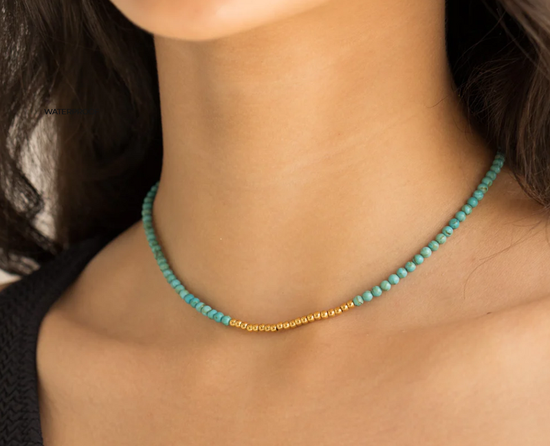 Waterproof Turquoise Beaded Necklace