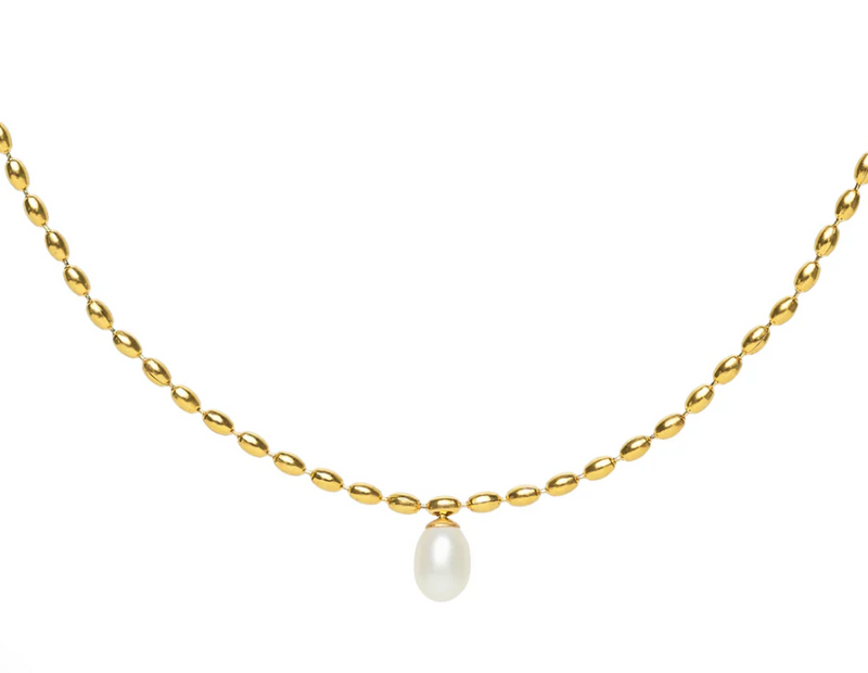 Waterproof Gold Scalloped Pearl Pendant Necklace