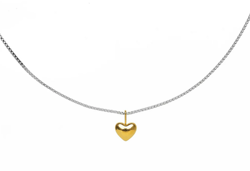 Waterproof Dainty Two-Tone Heart Necklace