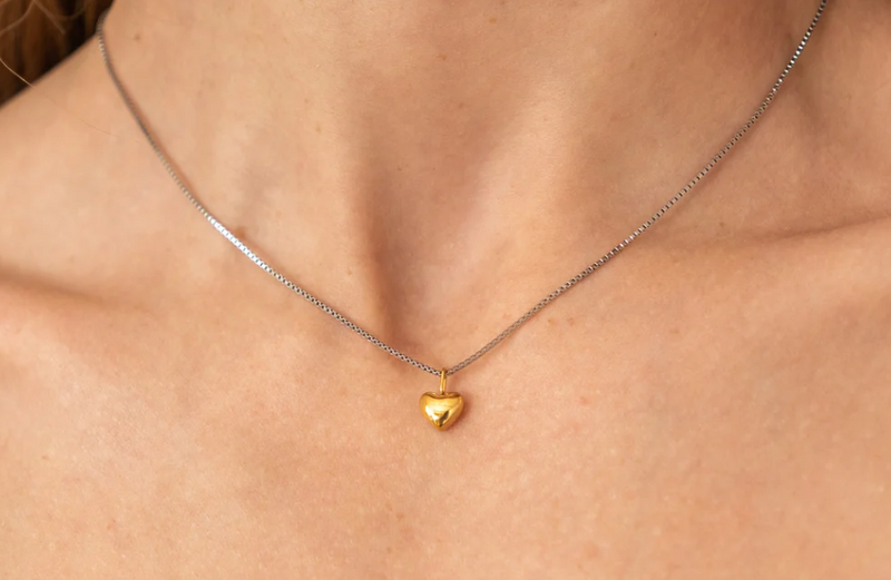 Waterproof Dainty Two-Tone Heart Necklace