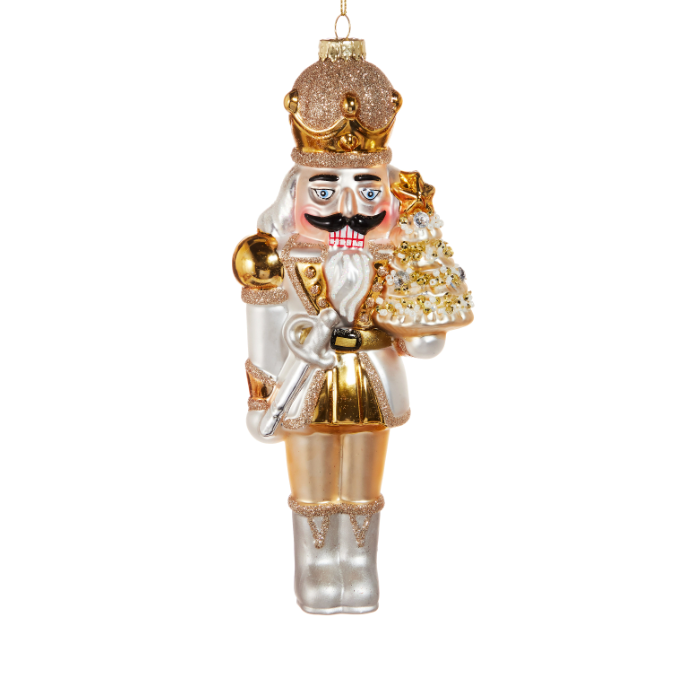 8.25" White Gold Nutcracker Ornament