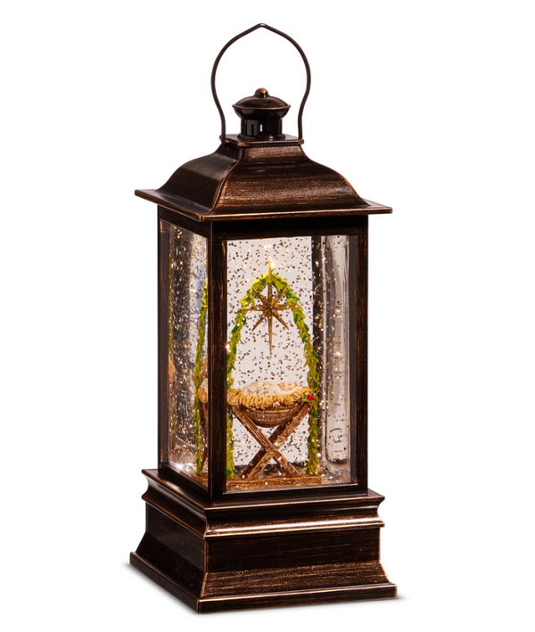 8.75" Baby Jesus in Manger Musical Lighted Water Lantern