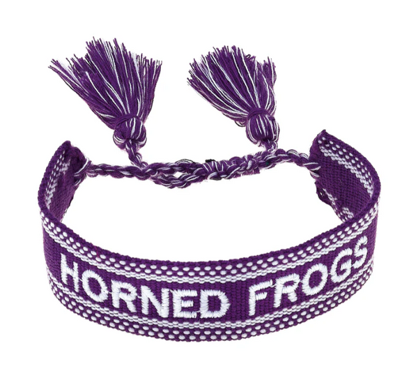 TCU Horned Frogs Woven Tassel Bracelet in Purple/White