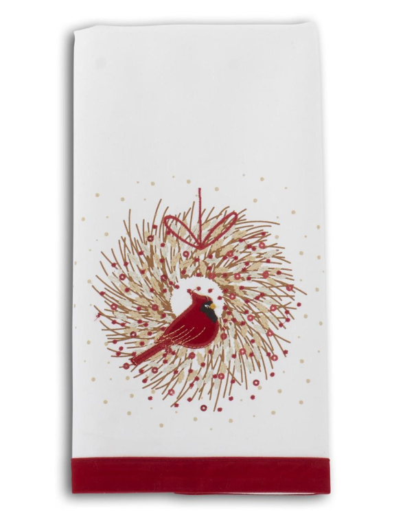 27 Inch Cardinal Wreath Towel w/Sequins