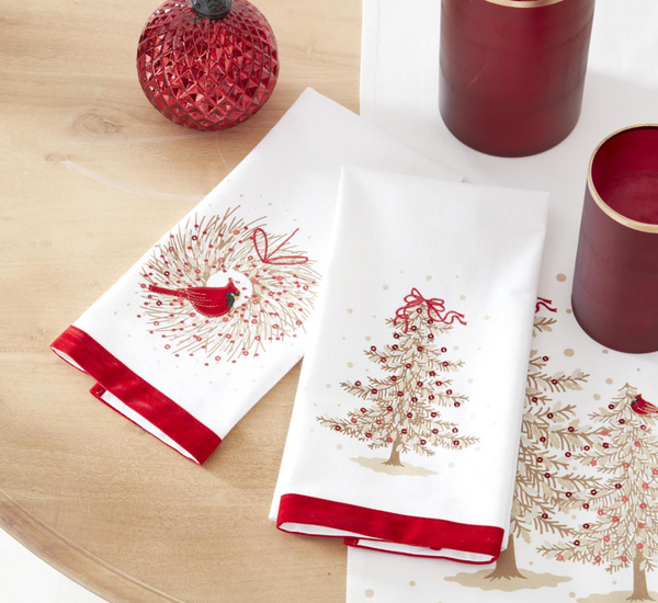 27 Inch Cardinal Wreath Towel w/Sequins