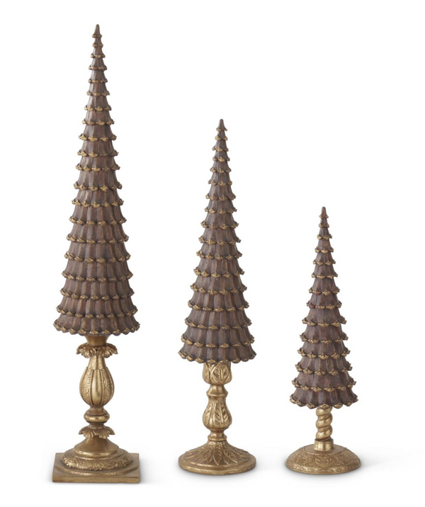 Resin Brown & Gold Pinecone Trees