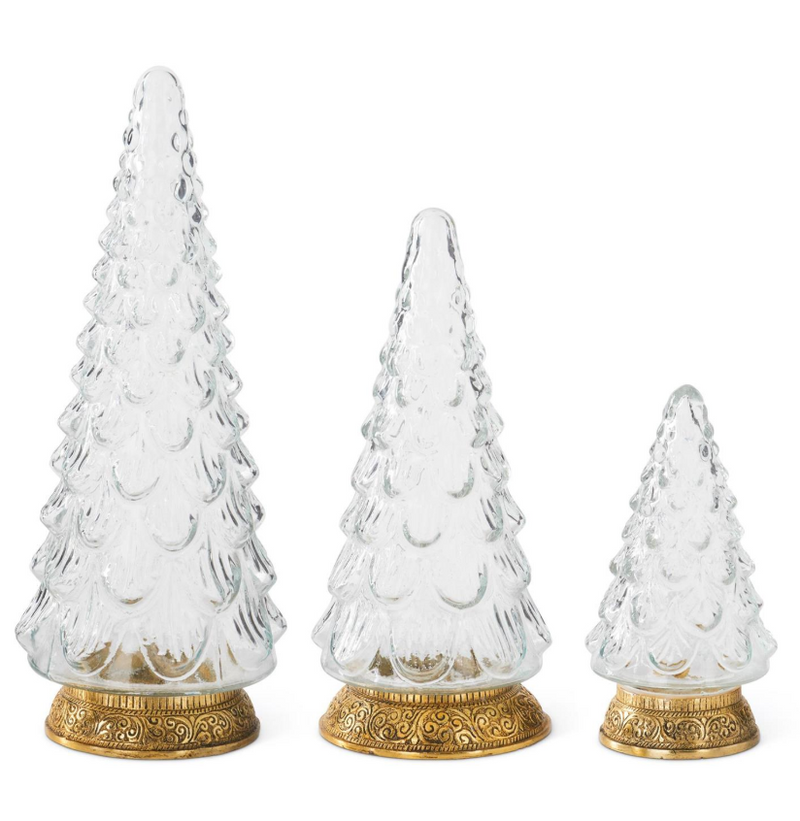Clear Glass Christmas Trees w/Gold Gilded Base