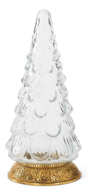 Clear Glass Christmas Trees w/Gold Gilded Base