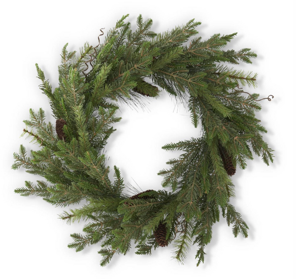 24 Inch Mixed Pine Wreath w/Pinecones
