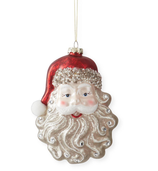 7 Inch Santa Head w/Rhinestones Glass Ornament