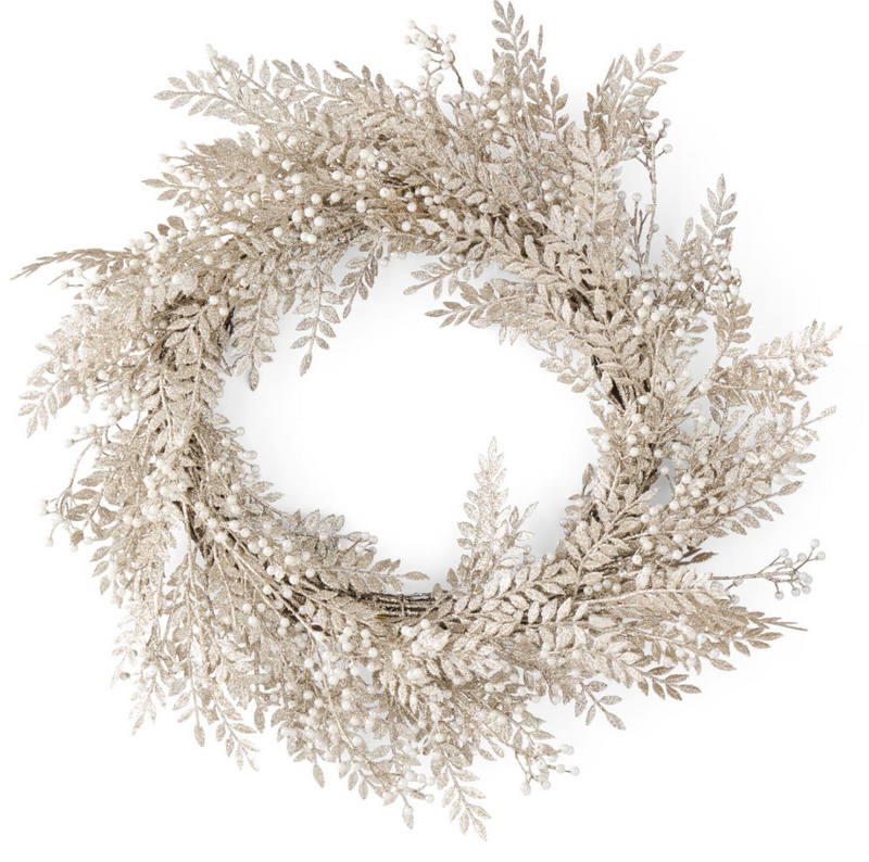 28 Inch Gold Leaf & Pearl Wreath