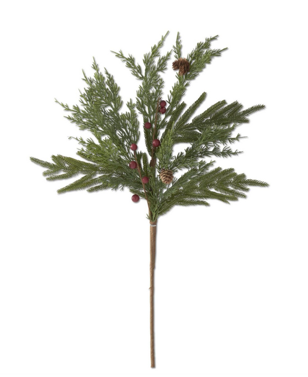 24 Inch Real Touch Mixed Pine Stem w/Pinecones & Red Berries