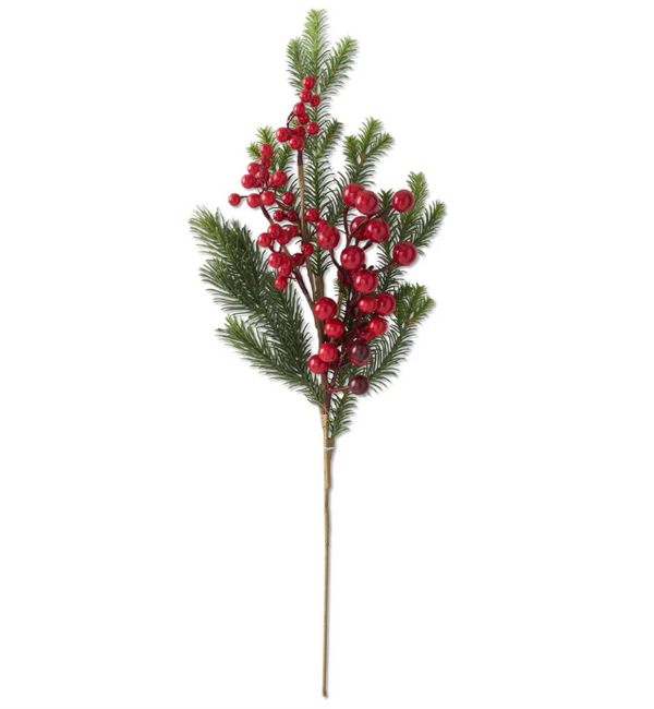 22 Inch Pine & Red Berry Stem