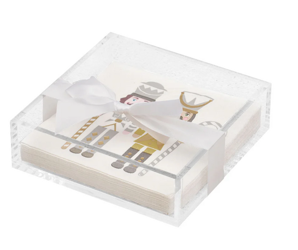 Acrylic Napkin Tray Clear w/ Cocktail Napkin - Gilded Nutcracker