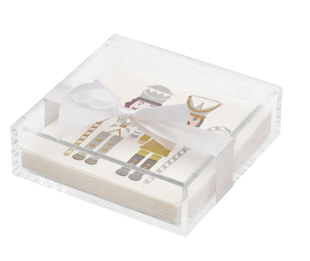 Acrylic Napkin Tray Clear w/ Cocktail Napkin - Gilded Nutcracker