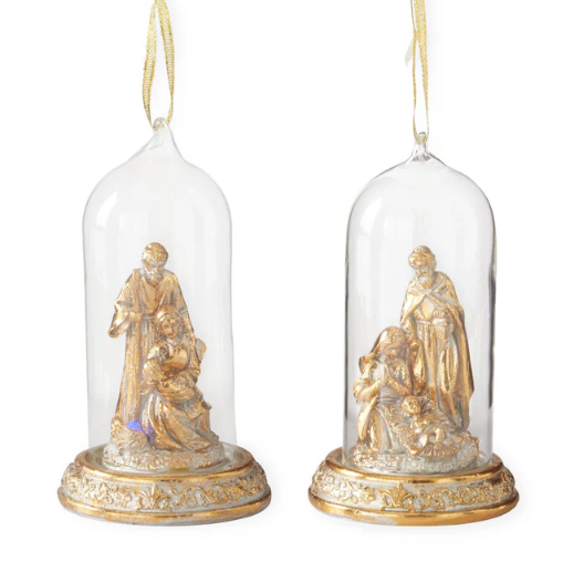 5 Inch LED Gold Nativity Cloche Ornaments