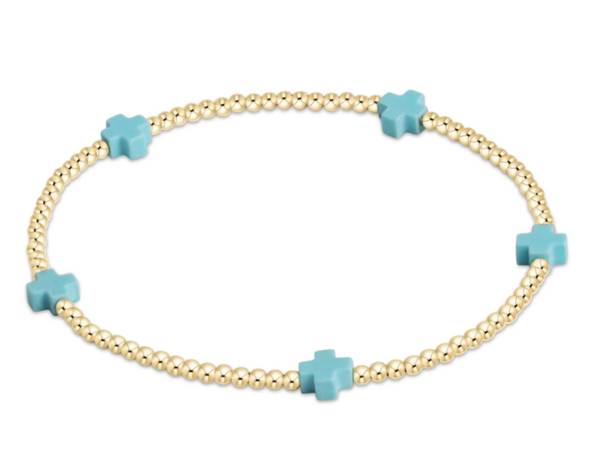egirl Signature Cross Small Gold  Pattern 2mm Bead Bracelet -  Turquoise