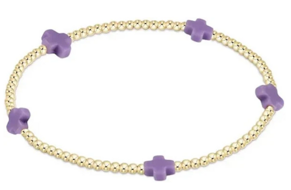 egirl Signature Cross Small Gold  Pattern 2mm Bead Bracelet -  Purple