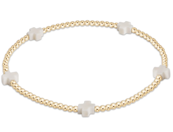 egirl Signature Cross Small Gold  Pattern 2mm Bead Bracelet - Off White