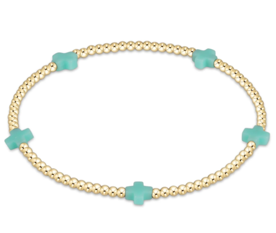 egirl Signature Cross Small Gold  Pattern 2mm Bead Bracelet - Mint