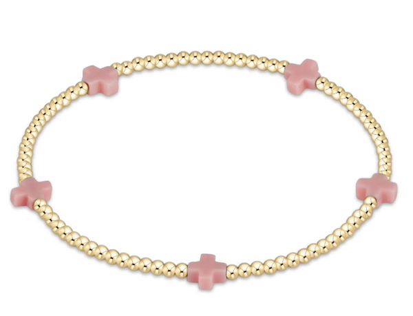 egirl Signature Cross Small Gold  Pattern 2mm Bead Bracelet - Pink