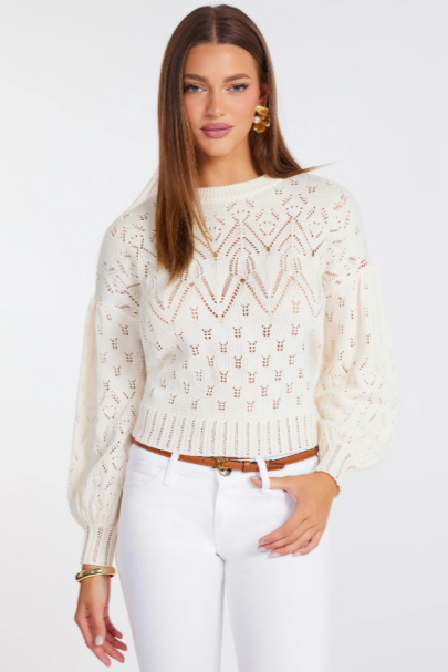 FAVORITE POINTELLE SWEATER - CLOUD