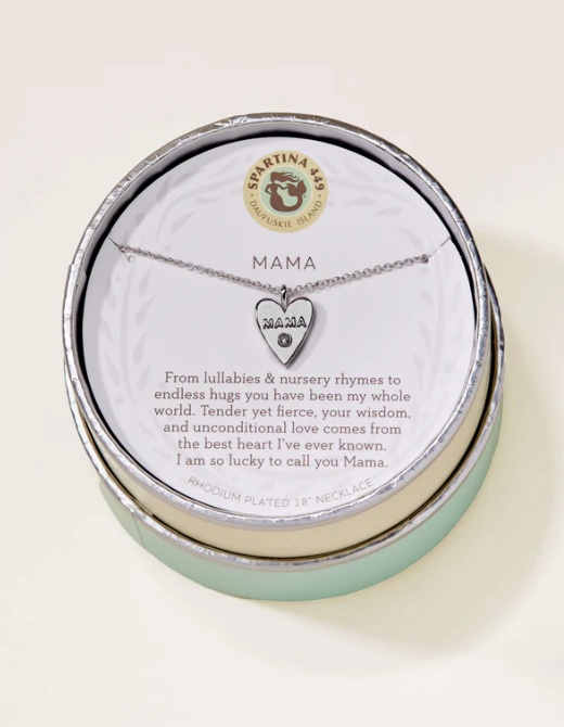 SLV Necklace 18” Mama/Heart Silver