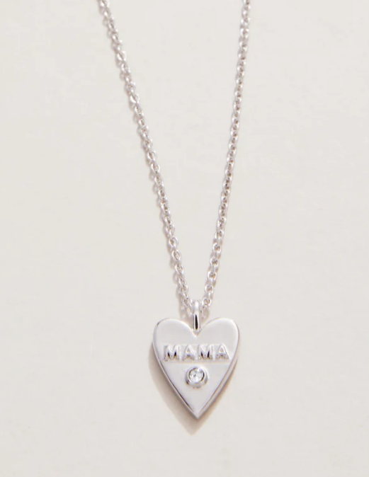 SLV Necklace 18” Mama/Heart Silver
