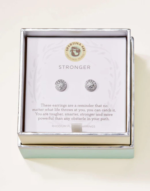 SLV Stud Earrings Stronger/Pave Disk Silver