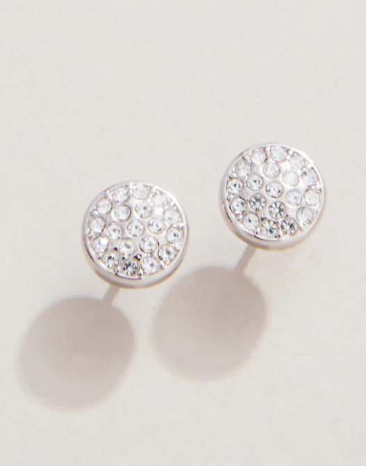 SLV Stud Earrings Stronger/Pave Disk Silver