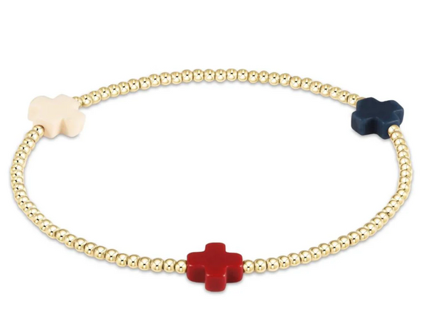 Signature Cross Gold Pattern 2mm  Bead Bracelet - Firecracker