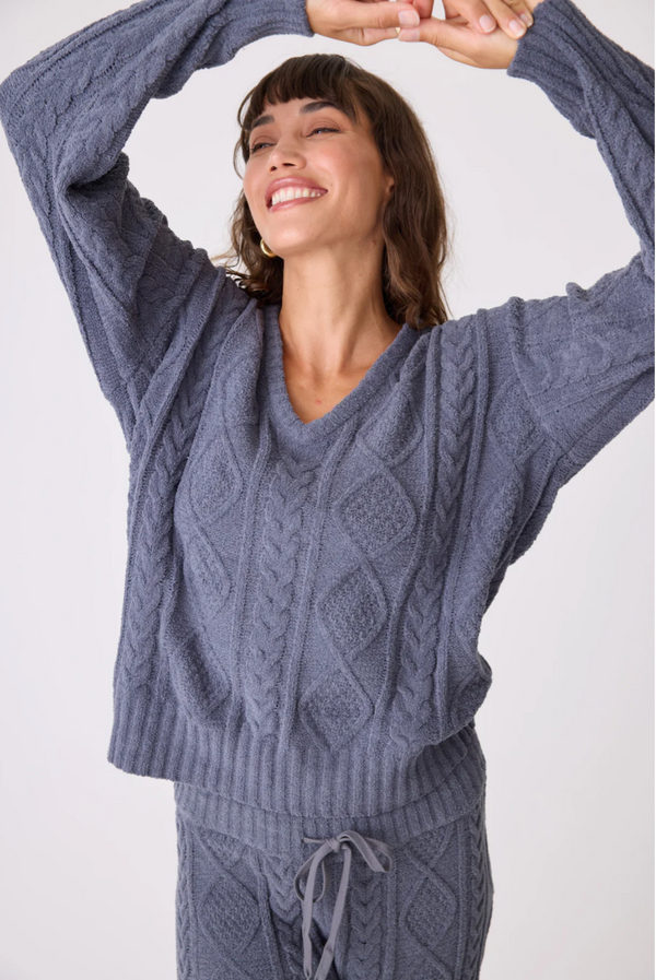 Chenille Cozy Cable V-Neck Sweater