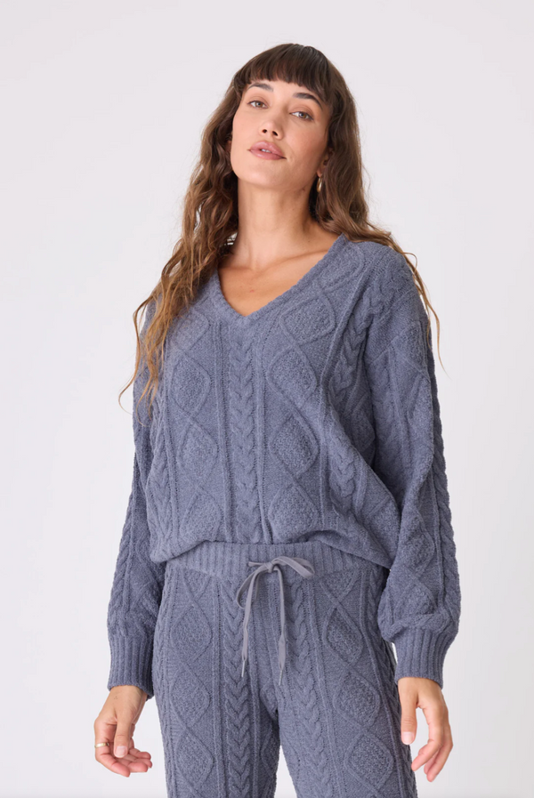 Chenille Cozy Cable V-Neck Sweater