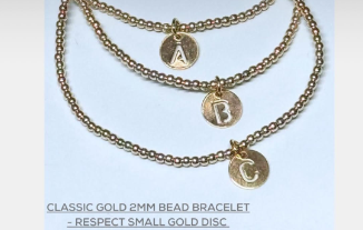 Classic Gold 2mm Bead Bracelet - Respect Small Gold Disc - B