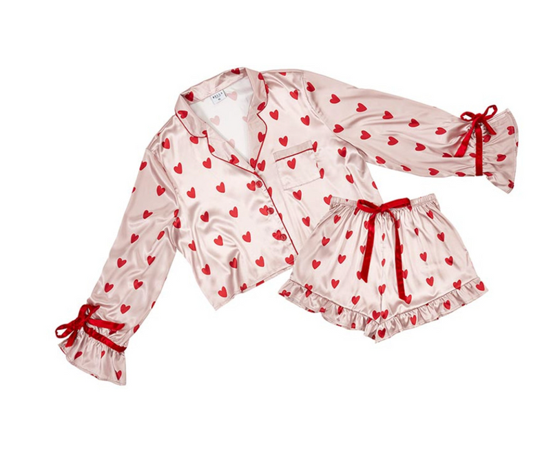 Velvet Bow 2pc Pajama Set - Hearts