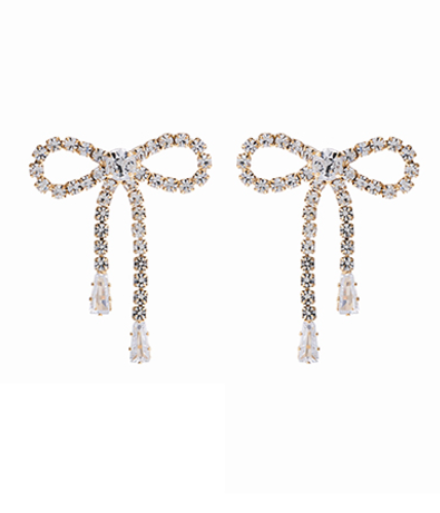 CZ Bow Baguette Drop Earrings