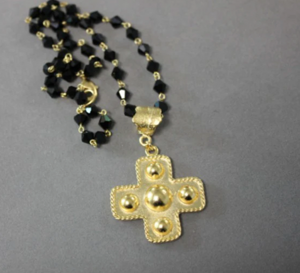 Chunky Hammered Cross on 18" Jet Chain