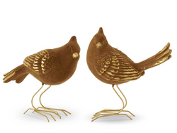 Gold Flocked Bird with Metal Legs