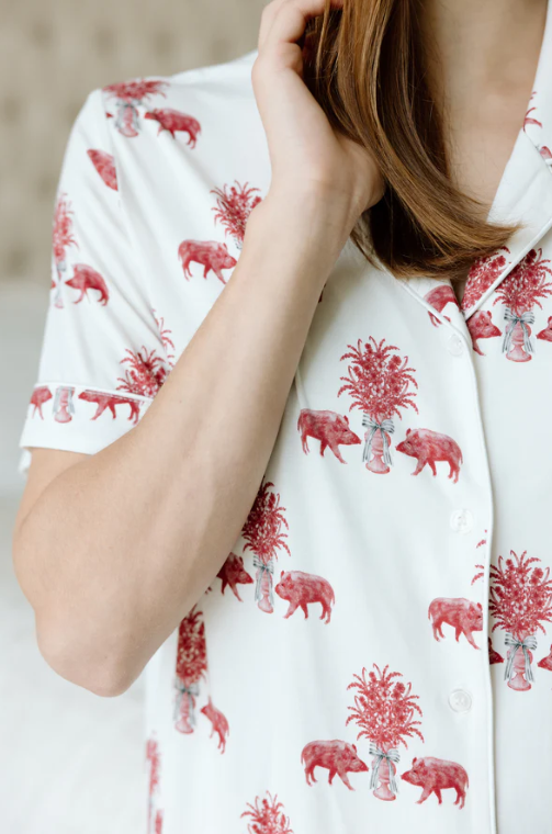 Cardinal & White Heirloom Pajama Shorts Set