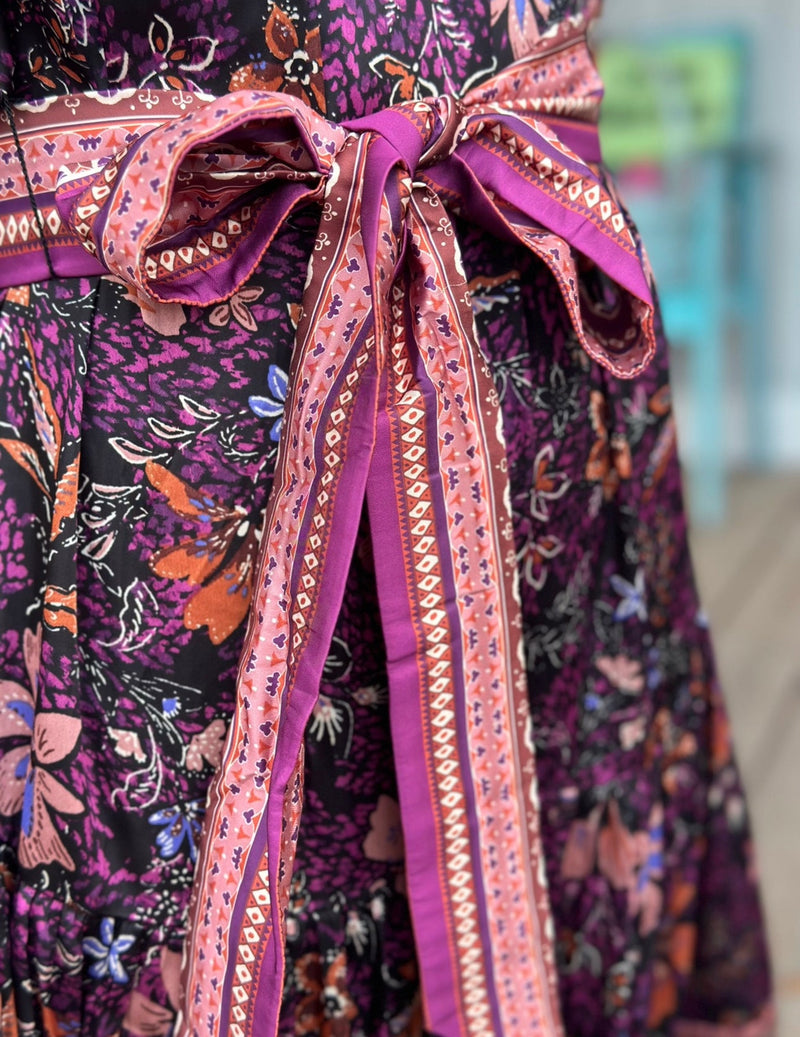 Violet Purple Floral Satin Maxi Dress